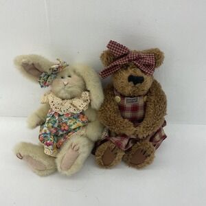 Vintage LOT 2 1990s Boyds Bears Teddy Bear & Bunny Rabbit Country Home Plush